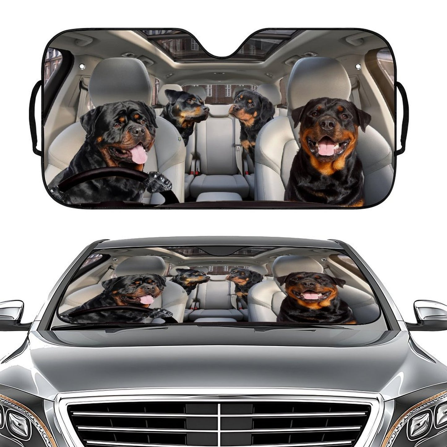 Black Dog Driving Car Sunshade